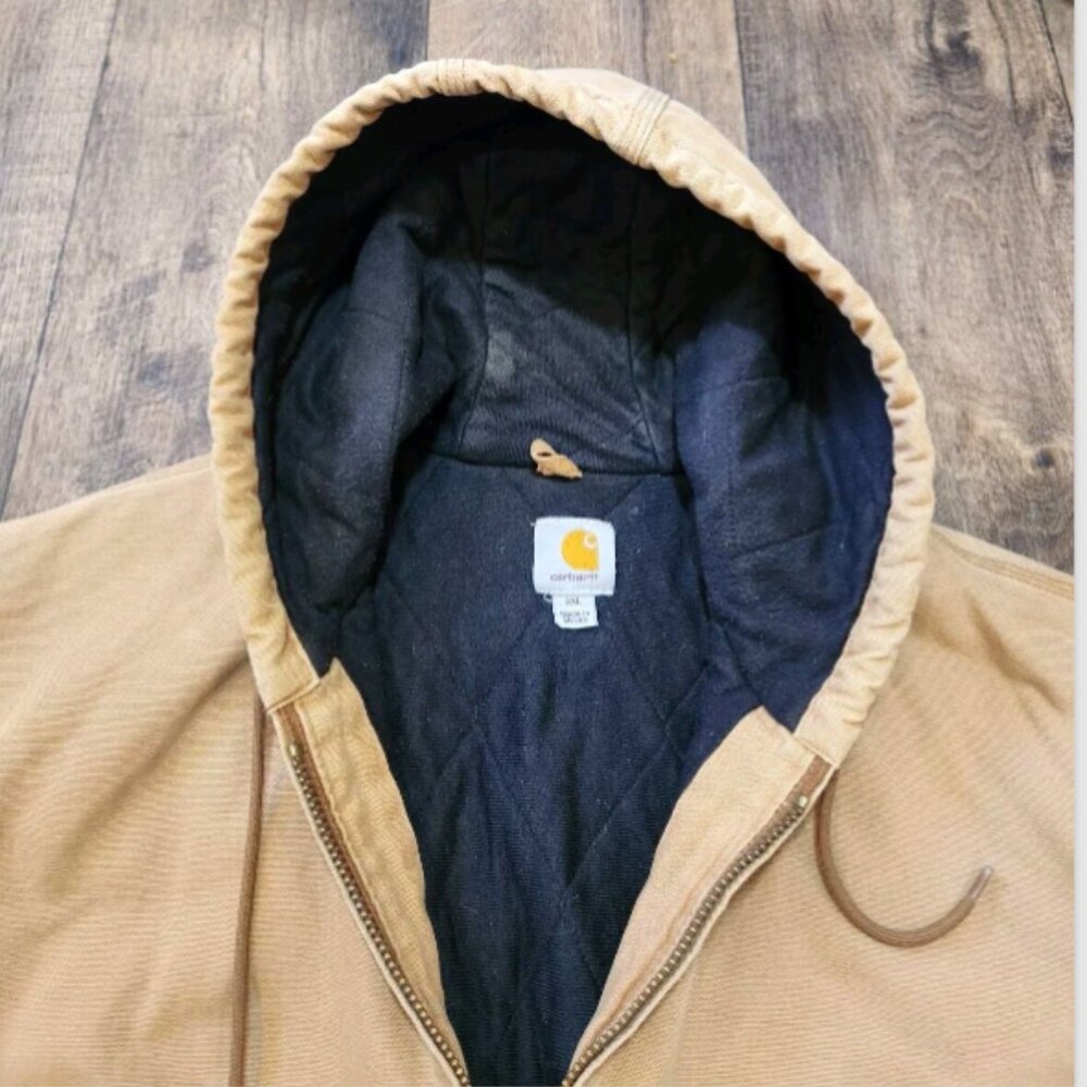 Carhartt J140 Duck Canvas Hooded Quilt Lined Heavy Work Zip Jacket Coat - Picture 4 of 16